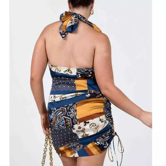 Princess Polly "Jenna" Bandana Patchwork Halter Cutout Satin Mini Dress Size 6 - Picture 9 of 14